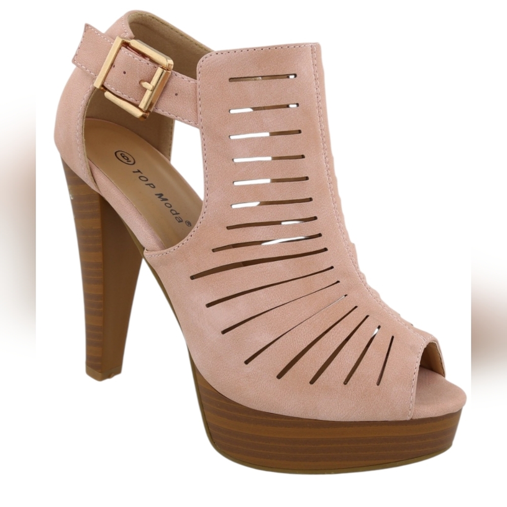 TOP Moda Women's Blush Cutout Heels (Size:8)